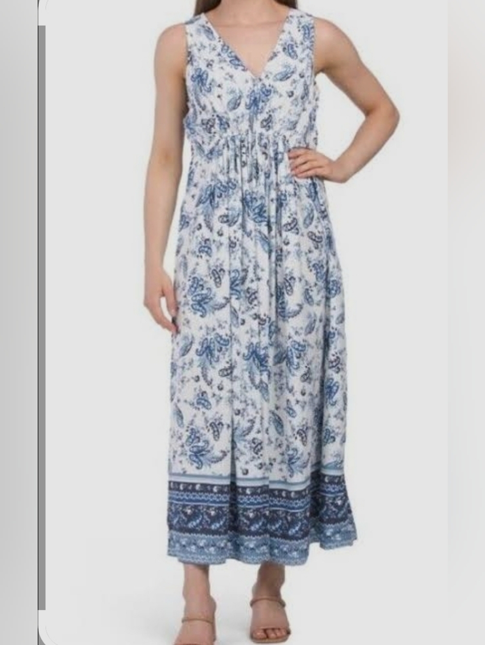 Lucky Brand Maxi Dress Women Large Blue Sleeveless Boho Prairie Cottagecore